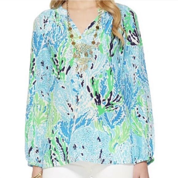 Lilly Pulitzer Elsa Top Blue Spa Let's Cha Cha - Picture 1 of 8
